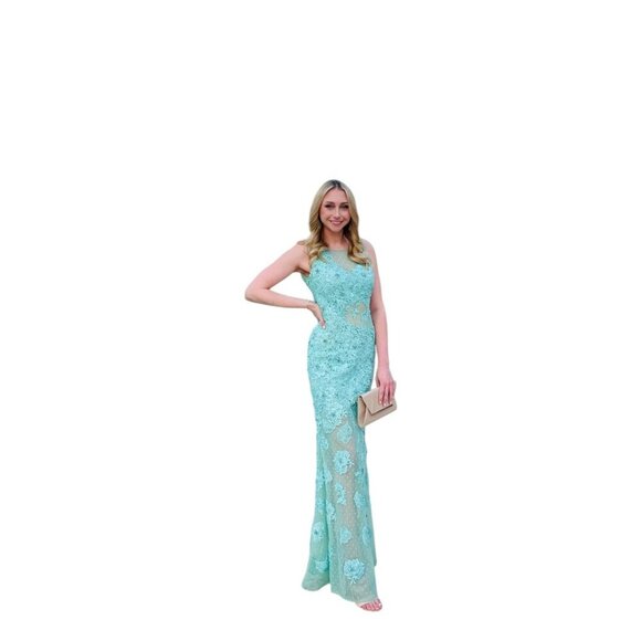 Sherri Hill aqua nude evening dress Sherri Hill SZ:2
